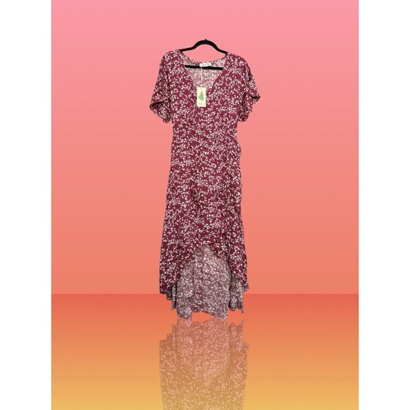 Plus Size Collection Wine Colored Dress With White Flowers And Split Size 18 - Picture 1 of 7